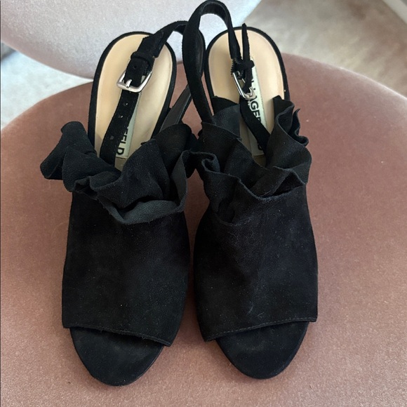 Suede Black Ruffle Heels - Picture 2 of 3